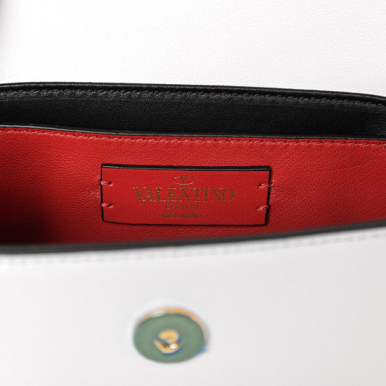 VALENTINO White Leather Small Vlogo Shoulder Bag