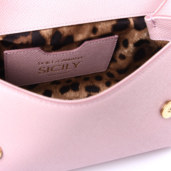 DOLCE & GABBANA Light Pink Leather Small Miss Sicily Satchel Handbag