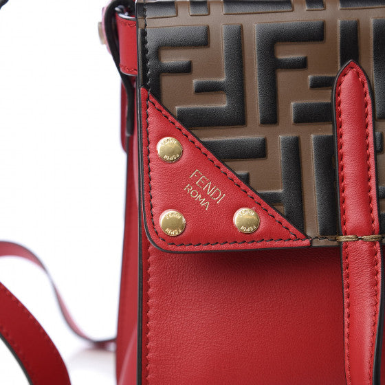 FENDI Red Leather & Zucca Tote Bag