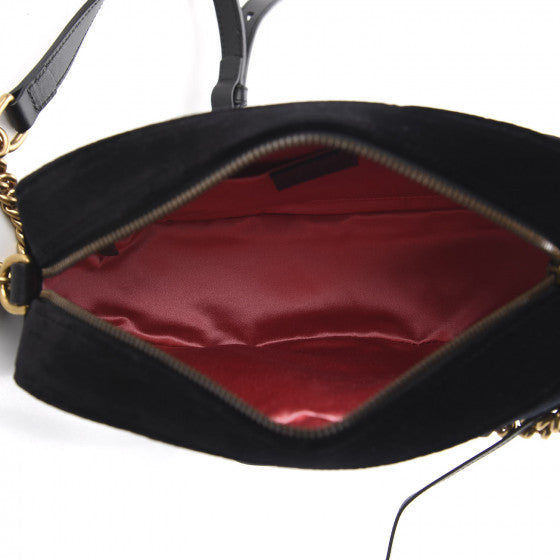 GUCCI Black Velvet & Leather Small Marmont Shoulder Bag
