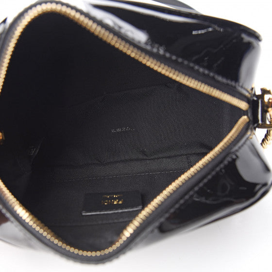 FENDI Black Patent Leather Karligraphy Crossbody Bag