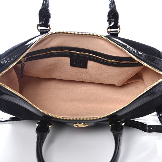 GUCCI Black Suede & Leather Ophidia Top Handle Handbag