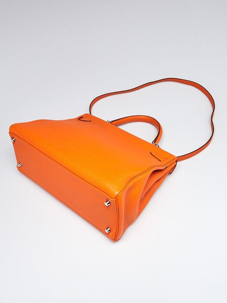 HERMES 35cm Orange Clemence Leather Kelly Retourne Shoulder Bag