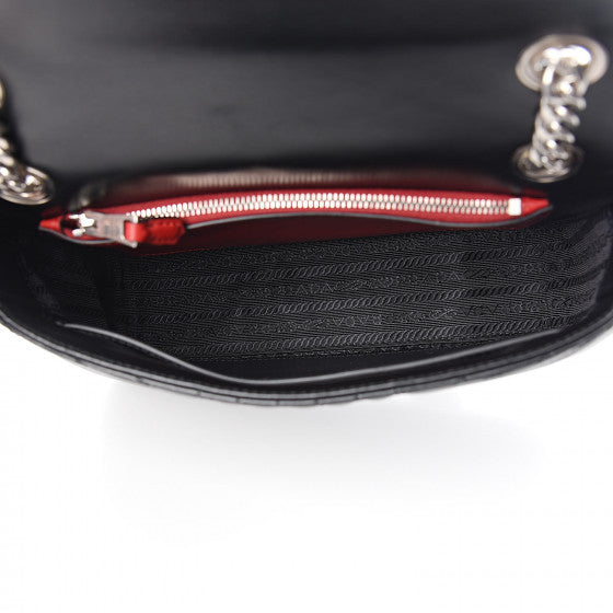 PRADA Black Quilted Leather Diagramme Shoulder Bag