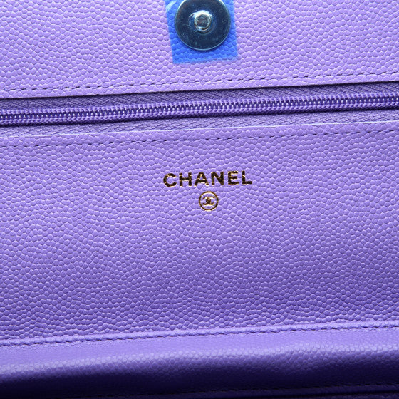 CHANEL Purple Caviar Quilted Leather Wallet On A Chain Shoulder Bag