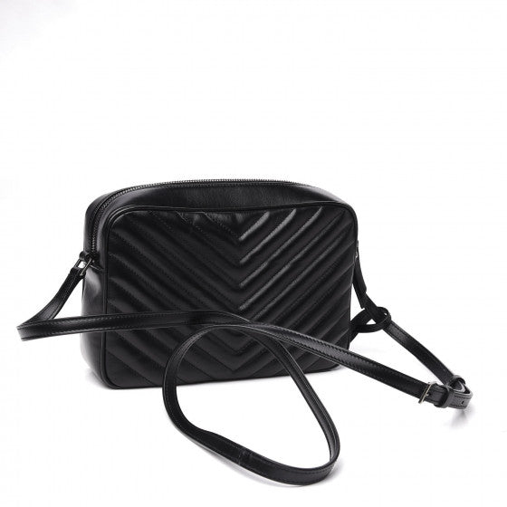 YVES SAINT LAURENT Black Chevron Leather Lou Crossbody Bag