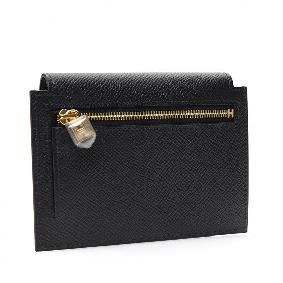 HERMES Black Leather Epsom Kelly Compact Wallet