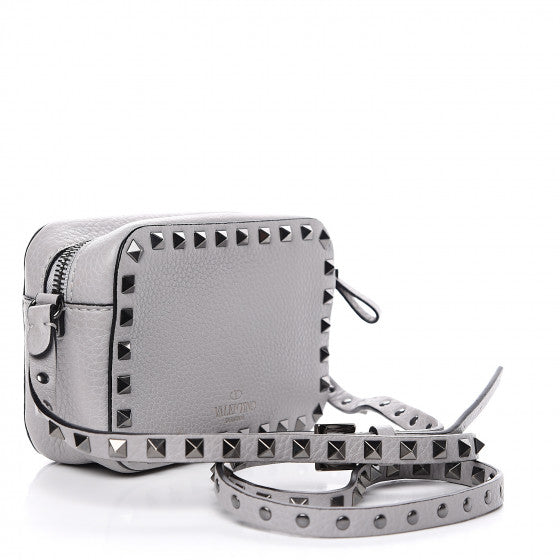 VALENTINO Gray Leather Rockstuds Camera Shoulder Bag