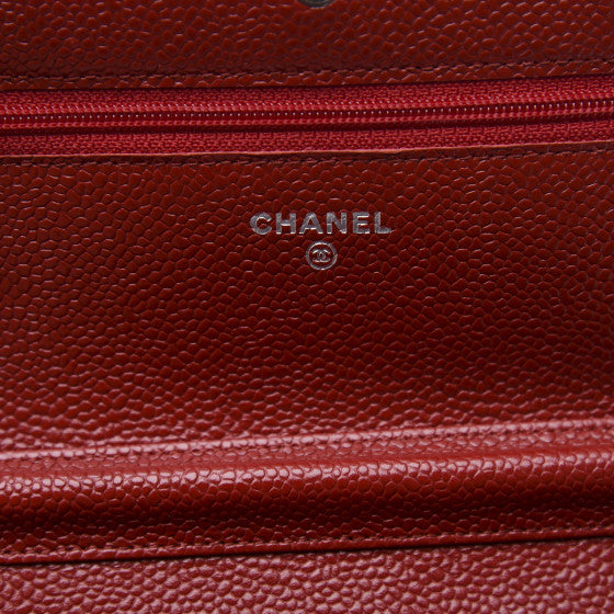 CHANEL Red Caviar Quilted Wallet On A Chain Shoulder Bag