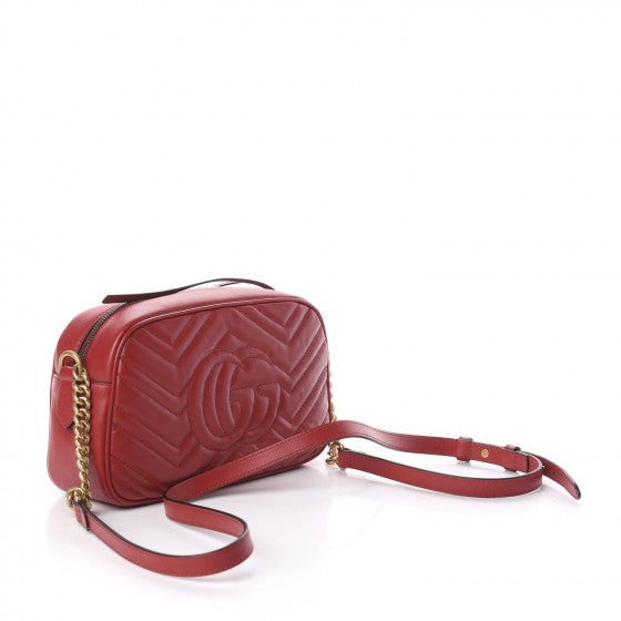 GUCCI Red Chevron Leather Small Marmont Shoulder Bag