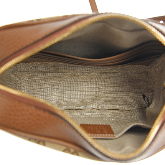 GUCCI Monogram & Brown Leather Bree Crossbody Bag