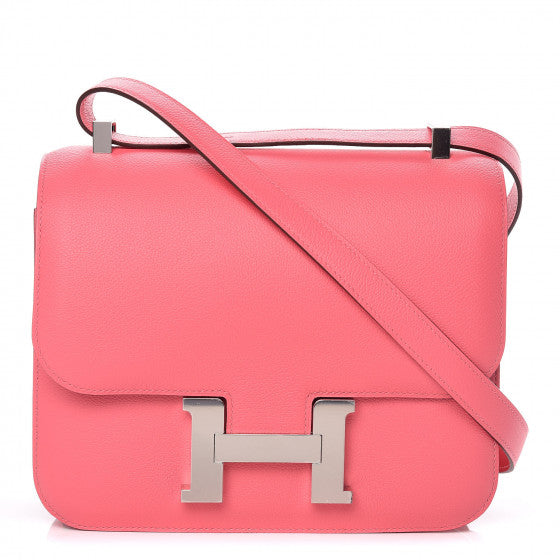 HERMES Pink Rose Azalee Leather Evercolor Constance 24 Shoulder Bag