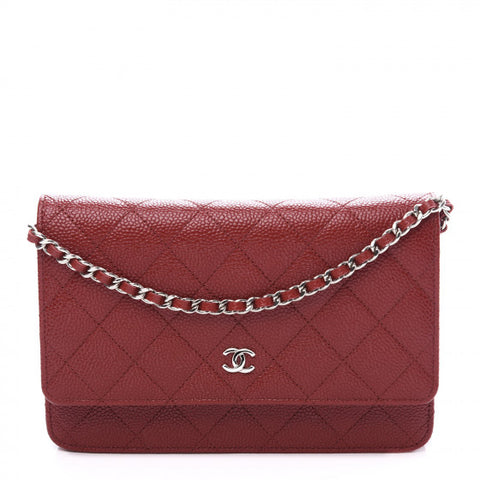 CHANEL Red Caviar Quilted Wallet On A Chain Shoulder Bag