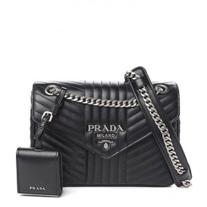 PRADA Black Quilted Leather Diagramme Shoulder Bag