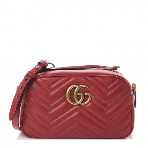 GUCCI Red Chevron Leather Small Marmont Shoulder Bag