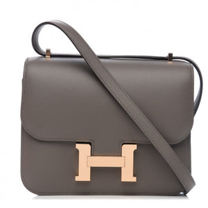 HERMES Dark Gray Leather Constance 18 Shoulder Bag