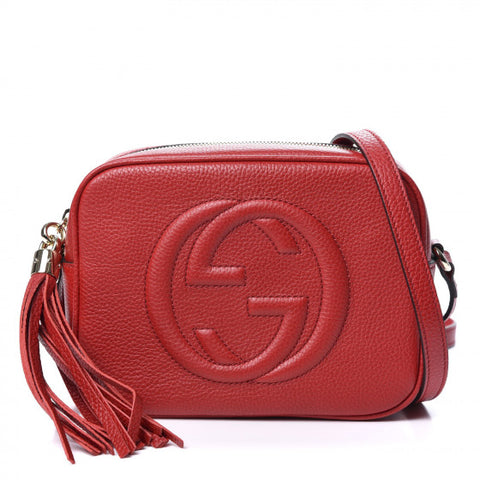 GUCCI Red Leather Soho Disco Leather Shoulder Bag