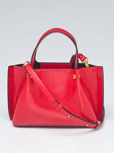 VALENTINO Red Python Leather Tote Bag