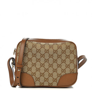 GUCCI Monogram & Brown Leather Bree Crossbody Bag