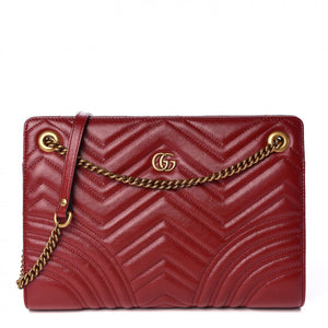 GUCCI Cherry Red Chevron Leather Marmont Shoulder Bag