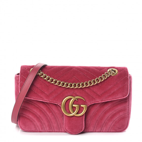GUCCI Pink Velvet & Leather Marmont Shoulder Bag