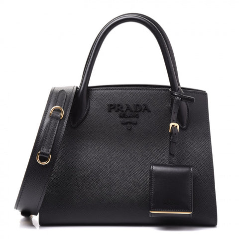 PRADA Black Saffiano Leather Top Handle Shoulder Bag