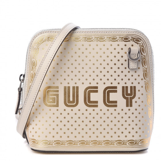 GUCCI White & Gold Stars Leather Crossbody Bag
