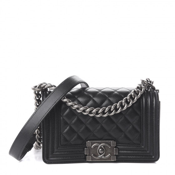 CHANEL Black Caviar Quilted Boy Flap Small Shoulder Bag