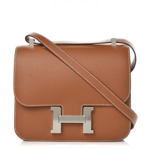 HERMES Brown Leather Constance 24 Shoulder Bag