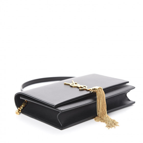 YVES SAINT LAURENT Black Leather Kate Tassel Wallet Crossbody Bag