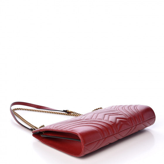 GUCCI Cherry Red Chevron Leather Marmont Shoulder Bag