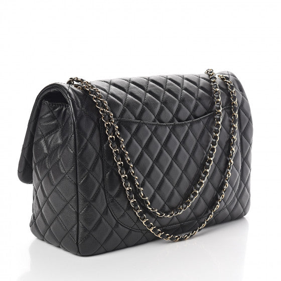 CHANEL Black Quilted Leather Jumbo Travel Flap Shoulder Bag