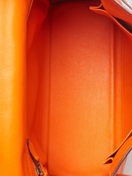 HERMES 32cm Orange Swift Leather Kelly Retourne Shoulder Bag