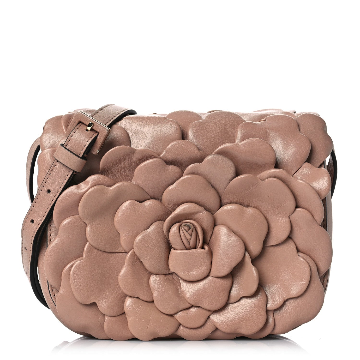 VALENTINO Beige Leather Rose Crossbody Bag