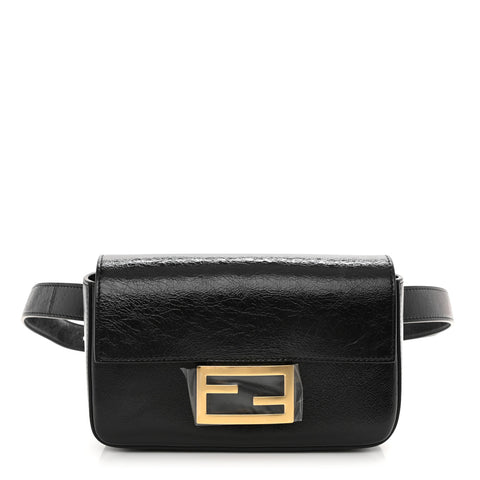 FENDI Black Leather Baguette Belt Bag