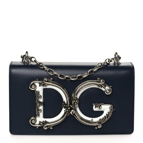 DOLCE & GABBANA Dark Blue Leather Shoulder Bag