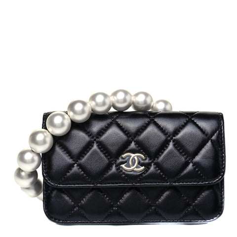 CHANEL Black Leather & Pearls Clutch Bag