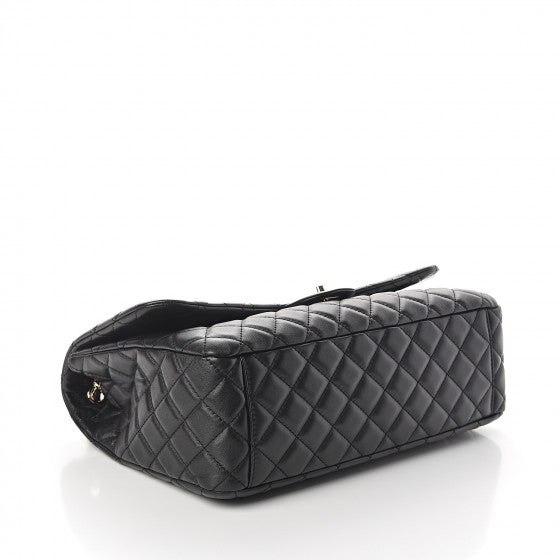 CHANEL Black Quilted Leather Jumbo Travel Flap Shoulder Bag