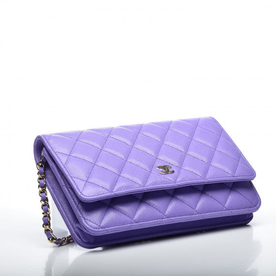 CHANEL Purple Caviar Quilted Leather Wallet On A Chain Shoulder Bag