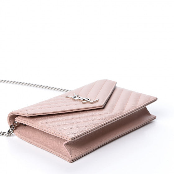 YVES SAINT LAURENT Light Pink Chevron Leather Wallet Crossbody Bag