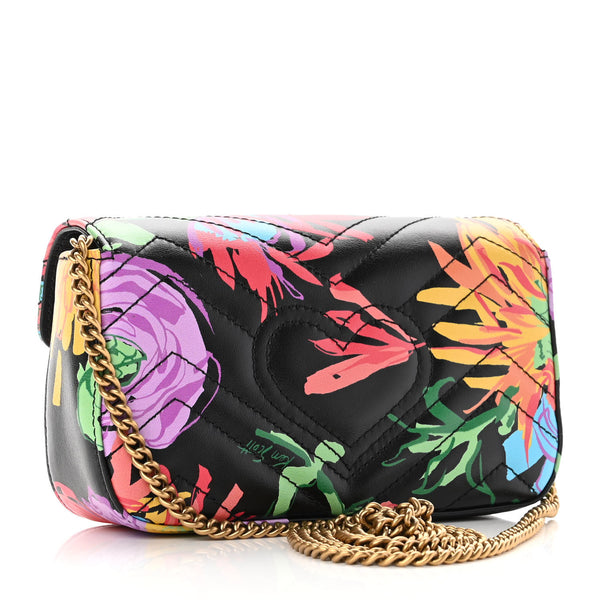 GUCCI Floral Print Leather Marmont Crossbody Bag