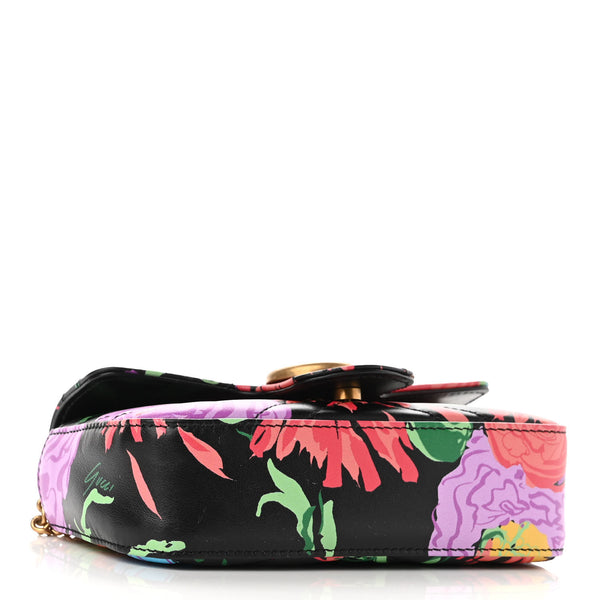 GUCCI Floral Print Leather Marmont Crossbody Bag